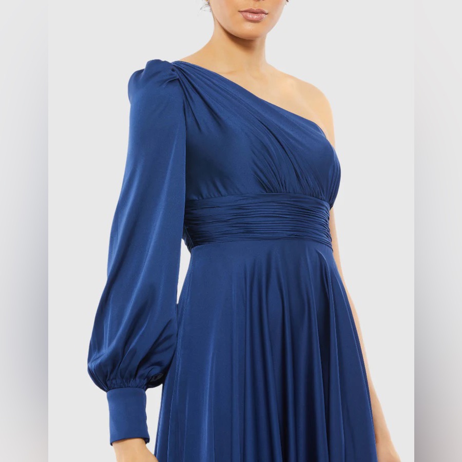 Mac Duggal One Shoulder Bishop Sleeve Flowy Gown